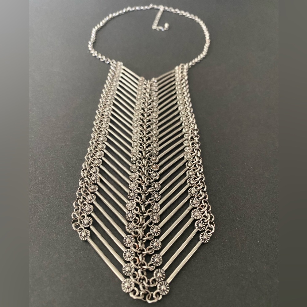 Silvertone Metal Stunning Statement Necklace. Mul… - image 6